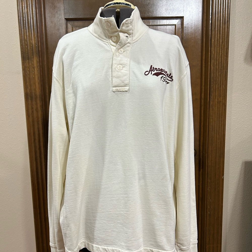Aeropostale Off-White Long Sleeve Henley Style Pullover Sweatshirt